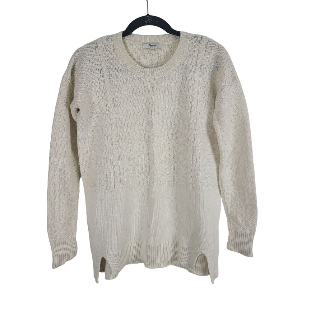 Madewell Sweater XS Womens Long Sleeve Crew Neck Pullover Cream Holiday Classic